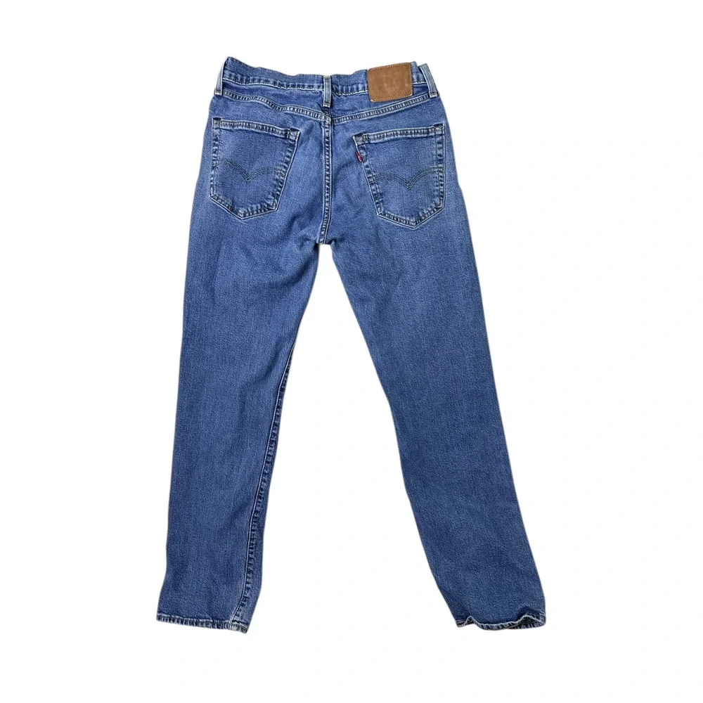 Levis Premium Big E Straight Leg Jeans Medium Wash Blue Denim Mens stained